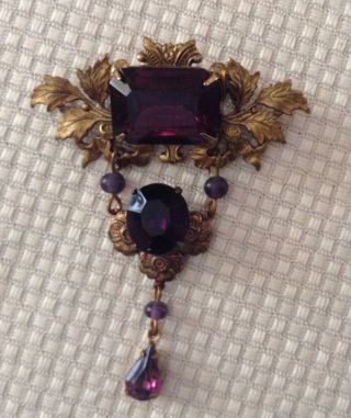 Gorgeous antique/vintage amethyst stones set in soldered brass to make a brooch. 8
