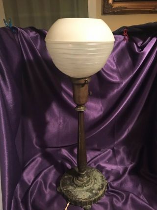 ANTIQUE/VTG 22” TALL BRASS TABLE LAMP ART DECO FROST GLASS SHADE – THE MILLER CO 8