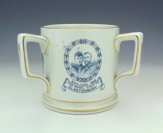 Antique English Pottery - George V Royal Visit To Glastonbury Commemorative Tyg