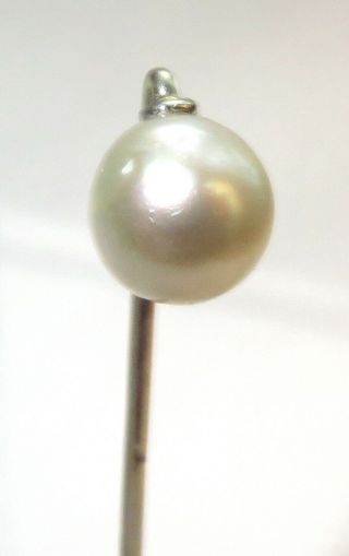 Vintage Estate Antique Early 20th Cent White Solid Gold Cultured Pearl Stick Pin