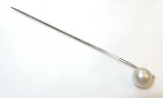 Vintage Estate Antique Early 20th Cent White Solid Gold Cultured Pearl Stick Pin 2