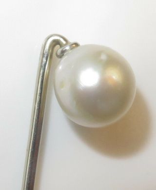 Vintage Estate Antique Early 20th Cent White Solid Gold Cultured Pearl Stick Pin 3