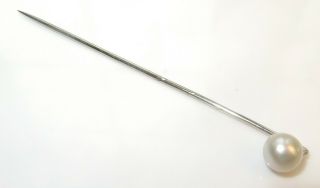 Vintage Estate Antique Early 20th Cent White Solid Gold Cultured Pearl Stick Pin 4
