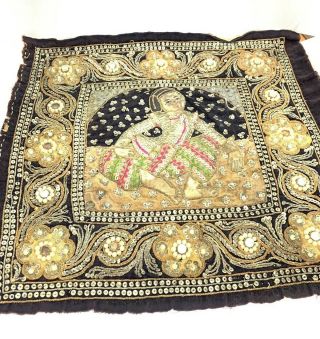 Antique Hand Embroidered Kalaga Burmese Glass Beaded Needlepoint Tapestry Thai