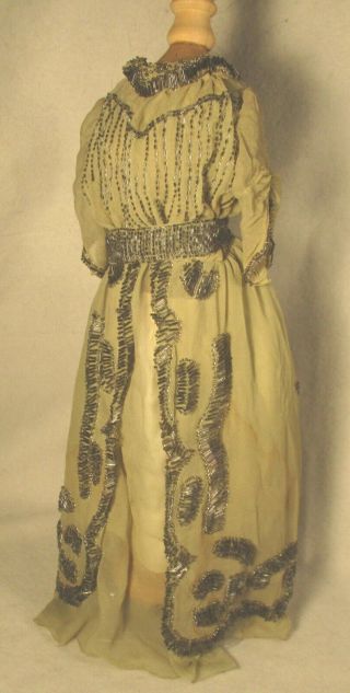 Vintage Edwardian Doll Dress For 21 " - 23 " Bisque Doll - Green Chiffon W/beading