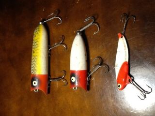 3x Vintage Heddon Fishing Lures.  Lucky 13 - Baby Lucky 13 & Sonar 433