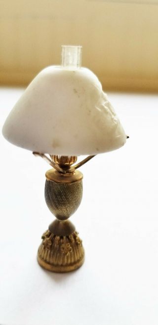 Vintage Brushed Brass Based Table Lamp With Porcelain Lithophane Shade