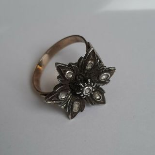 Antique Georgian 9ct Gold Solid Silver Old Natural Diamond Ring Vtg Jewellery