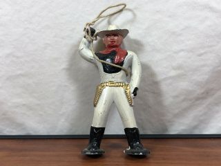 Antique Vintage Die - Cast Metal Old Toy Good Guy Cowboy In White Swinging A Lasso 2