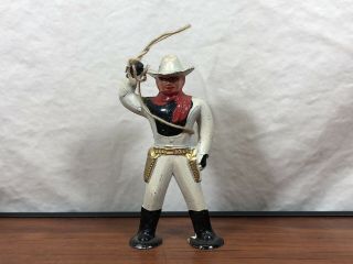 Antique Vintage Die - Cast Metal Old Toy Good Guy Cowboy In White Swinging A Lasso 3