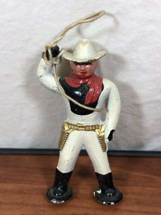 Antique Vintage Die - Cast Metal Old Toy Good Guy Cowboy In White Swinging A Lasso 4