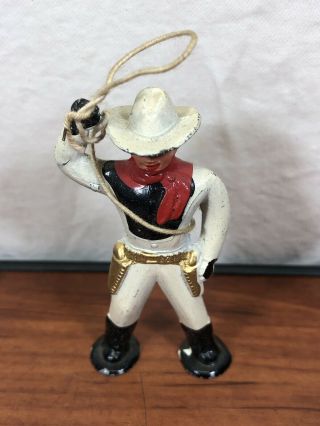 Antique Vintage Die - Cast Metal Old Toy Good Guy Cowboy In White Swinging A Lasso 5