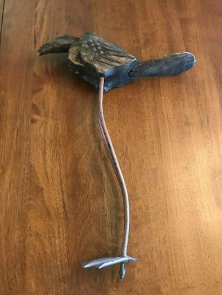 Vintage Antique Wood & Metal Folk Art Crow Raven Bird Yard Art Decoy Tail Moves