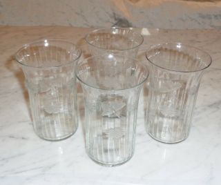 4 Antique Flared Victorian Glass Childrens Juice Glasses Butterfly Floral