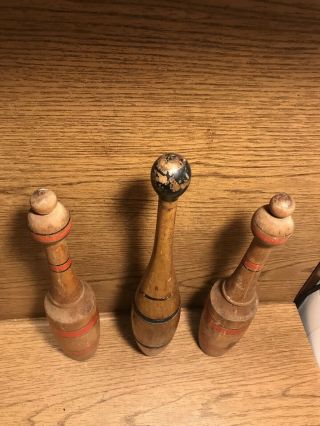 Victorian 1890’s Three Wood Bowling,  Juggling Or Exercising Antique Pins 2