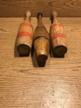 Victorian 1890’s Three Wood Bowling,  Juggling Or Exercising Antique Pins 3