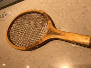 Early Antique Wood Tennis Racquet E.  Kent Collegian,  Orig.  Decals & Strings