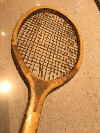 Early Antique Wood Tennis Racquet E.  Kent Collegian,  Orig.  Decals & Strings 2