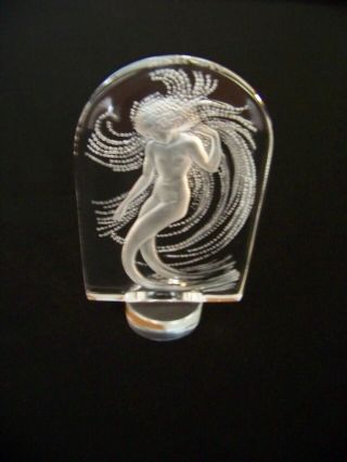 Lalique France Art Deco Intaglio Nude Water Nymph Paperweight,  Signed
