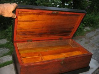 Antique Vintage Old Wood Wooden 26 " Tool Box Old Red Black Paint Interior Trays