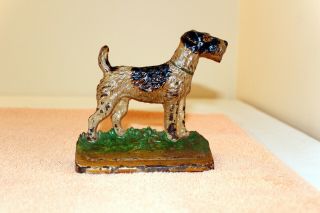Antique cast iron book ends.  Hubley 294.  Wirehair Fox Terrier dogs - 3