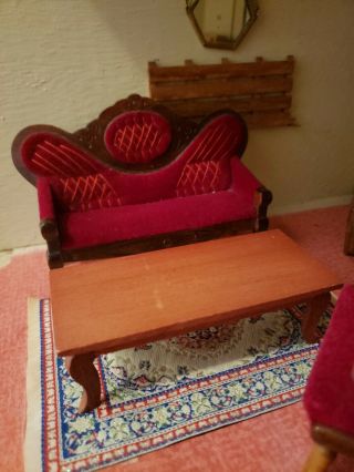 antique miniature dollhouse furniture,  library dresser two beds sofa and chair 7