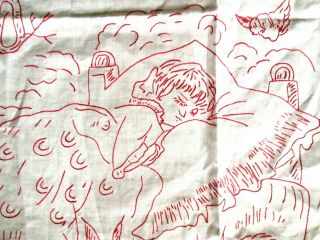 2 Vintage Redwork Embroidery Pillow Covers,  Quilt Tops