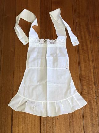 Antique Vintage Linen - French Country White Rustic Button On Apron Pinny