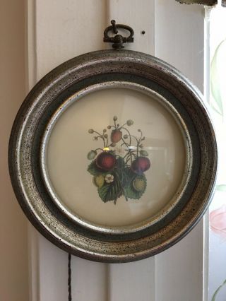 Vtg Ethan Allen Collectors Classics Small Round Wood Frame Print Strawberries