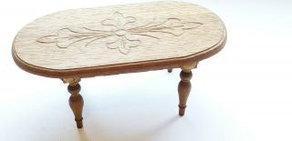 Antique Long Oval Turned Leg Table In Solid Oak With Embossed Top