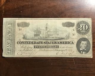 $20 Confederate Note 1864 Us Civil War Currency 155 Yr Old Antique Bill