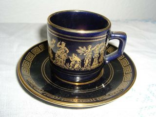 Rare Neofitou Demitasse Cup & Saucer Hand Painted In Greece With 24k Gold Trim