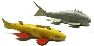 TWO OLD AND LEGIT FISH DECOYS FOLK ART FISH SPEARING DECOY ICE FISHING LURE 4