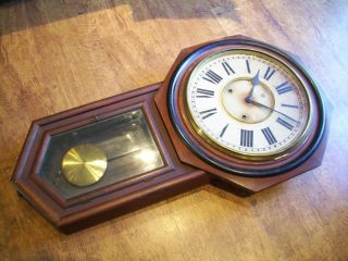 Antique Circa 1880 Ansonia Mahogany Drop Dial Wall Clock (Roman Numerals Key) 2