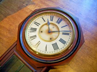 Antique Circa 1880 Ansonia Mahogany Drop Dial Wall Clock (Roman Numerals Key) 3
