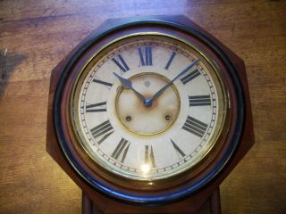 Antique Circa 1880 Ansonia Mahogany Drop Dial Wall Clock (Roman Numerals Key) 4