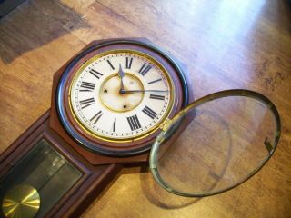 Antique Circa 1880 Ansonia Mahogany Drop Dial Wall Clock (Roman Numerals Key) 5