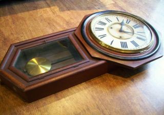 Antique Circa 1880 Ansonia Mahogany Drop Dial Wall Clock (Roman Numerals Key) 8