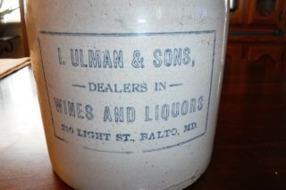 Antique Gallon Whiskey Jug I.  Ulman & Sons Dealers In Wins And Liquors Balto Md