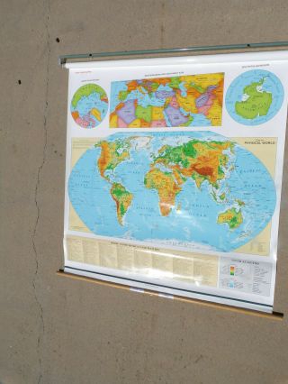 2 Layer Pull Down Map Cram Physical Globe Us & World Classroom Roll Up Maps