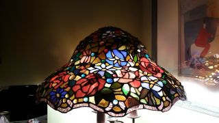 Antique Tiffany Style Large Stained Glass Lamp Shade 70 " Diameter X 14 Tall Vtg