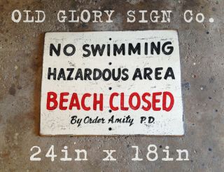 Jaws Beach Closed No Swimming Wood Movie Sign Art Amity Police Shark Beach Pool