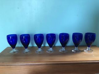Vintage Cobalt Blue Glassware Set Of 7 Wine Glass