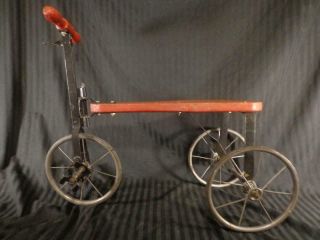 Antique 1900 - 20 ' s TRICYCLE TRIKE wood seat spoke wheels IRON FRAME wood handles 3