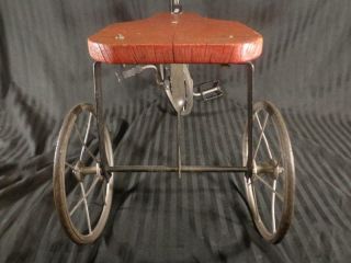 Antique 1900 - 20 ' s TRICYCLE TRIKE wood seat spoke wheels IRON FRAME wood handles 6