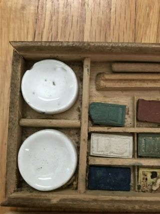 Vintage Antique Early Watercolor Set Dried Pan Colors Wooden Box 4