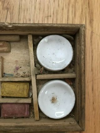 Vintage Antique Early Watercolor Set Dried Pan Colors Wooden Box 5