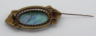 Gorgeous Antique Art Nouveau Abalone Shell Bronze Tone Pin Brooch 6