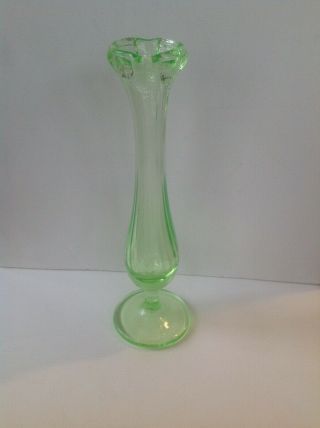 Old Vintage / Antique Green Depression Glass Footed Bud Vase Unknown Maker