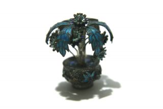 Vintage Chinese Export Solid Silver Enameled Tree Bush Figurine